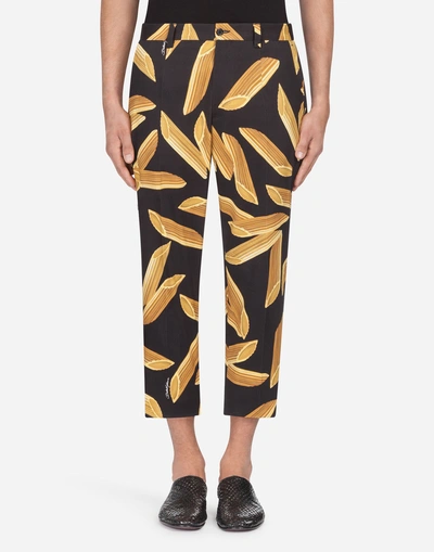 Dolce & Gabbana Printed Cotton Trousers In Black