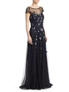THEIA Sequined llusion Gown