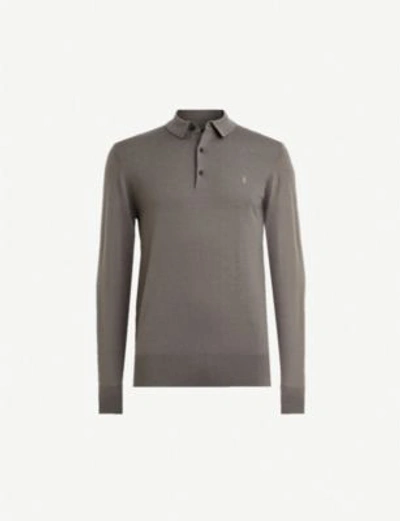 Allsaints Mode Slim-fit Wool Polo Shirt In Core Grey