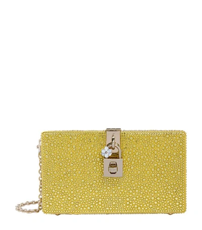 Dolce & Gabbana Dolce Box Clutch With Heat-applied Rhinestones In Yellow