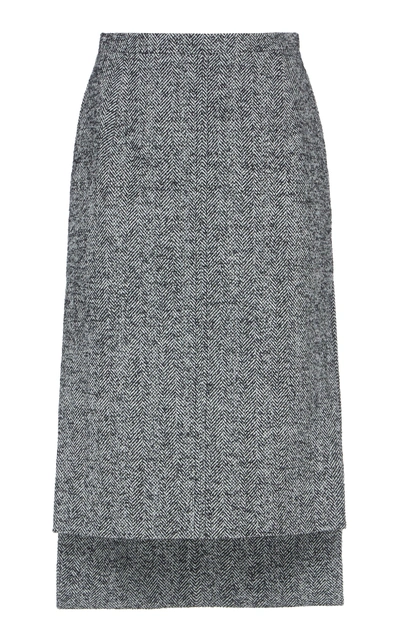 N°21 N Degree21 Side Slit Wool Blend Herringbone High/low Skirt In Grey