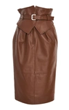 ALBERTA FERRETTI BELTED LEATHER PENCIL MIDI SKIRT,723897