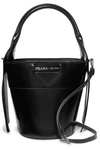 PRADA OVERTURE EMBOSSED GLOSSED-LEATHER BUCKET BAG