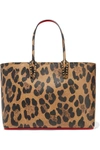 CHRISTIAN LOUBOUTIN CABATA SPIKED LEOPARD-PRINT TEXTURED-LEATHER TOTE