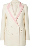 BLAZÉ MILANO EVERYDAY DOUBLE-BREASTED SILK-TRIMMED WOOL-CREPE BLAZER