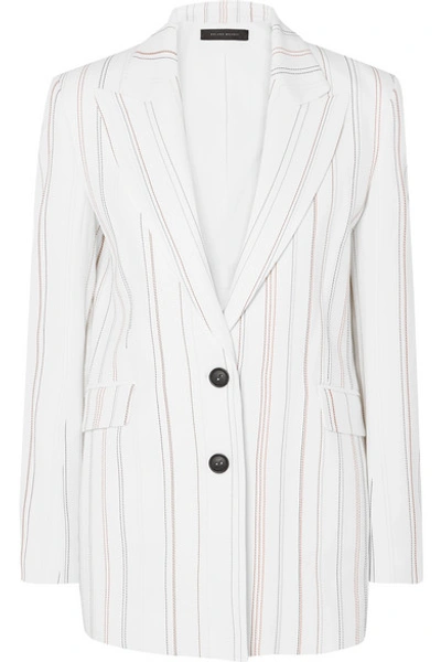 Roland Mouret Neyman Topstitch-embroidered Striped Blazer In White