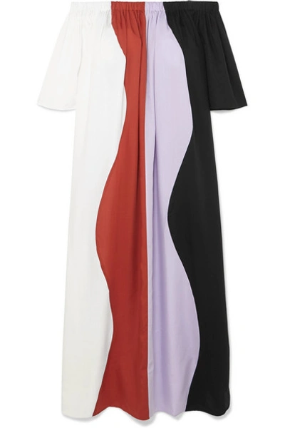Mara Hoffman Sala Off-the-shoulder Wavy-stripe Swim Coverup Maxi Dress In White