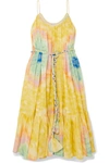 RHODE LEA BELTED TIE-DYED COTTON-VOILE MIDI DRESS