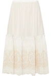 STELLA MCCARTNEY TIERED BRODERIE ANGLAISE SILK MIDI SKIRT