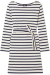 APC BELTED STRIPED COTTON-JERSEY DRESS