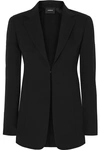 Akris Odette Leather-trimmed Wool-blend Crepe Blazer In Black
