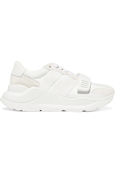 Burberry Rubber-trimmed Suede, Neoprene And Leather Trainers In Optic White