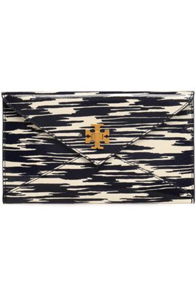 Tory Burch Printed Patent-leather Clutch In Midnight Blue