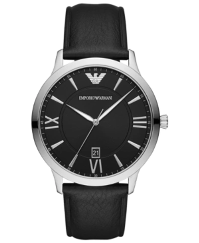 Emporio Armani Men's Black Leather Strap Watch 44mm