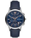 EMPORIO ARMANI MEN'S CHRONOGRAPH BLUE LEATHER STRAP WATCH 43MM