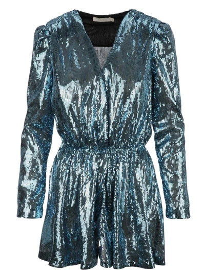 Amen Sequined Bold Shoulder Mini Dress In Blu