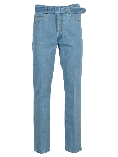Prada Belted Faded Regular-fit Straight Jeans In Sky