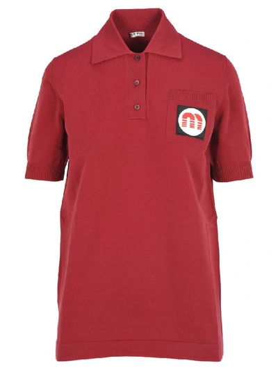 Miu Miu Logo-patch Technical-knit Polo Shirt In Amaranth