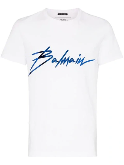 Balmain Metallic Script Logo Cotton T-shirt - 白色 In White