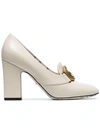 GUCCI WHITE VICTOIRE 95 GG BUCKLE LOAFER HEELS