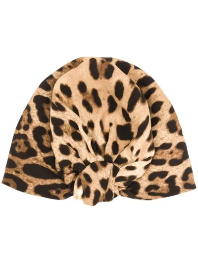 Dolce & Gabbana Leopard Print Turban In Brown