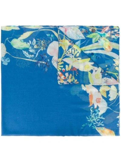 Agnona Floral Print Scarf In Blue