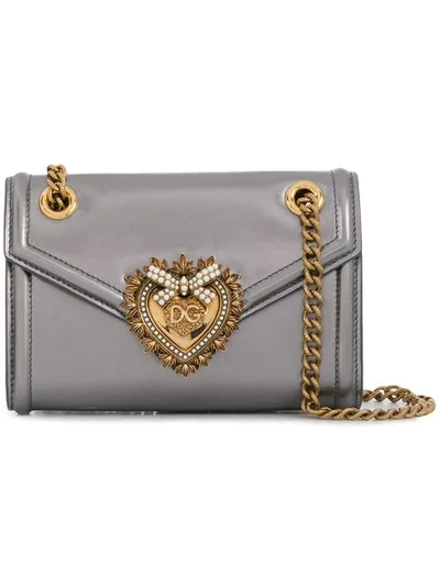 Dolce & Gabbana Mini Devotion Leather Shoulder Bag In Silver