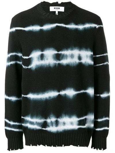 Msgm Tie Dye Cotton Knit Sweater In Black