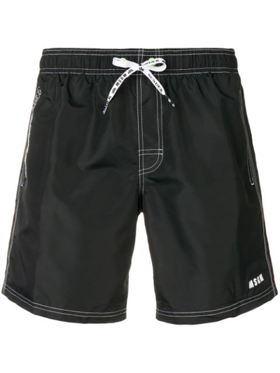 Msgm Contrast Stripe Swim Shorts In Black