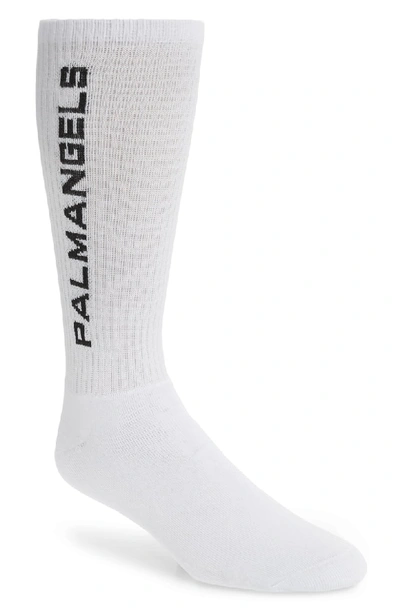 Palm Angels Logo-intarsia Stretch Cotton-blend Socks In White