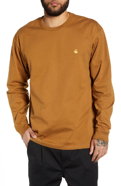 Carhartt Chase Long Sleeve T-shirt In Hamilton Brown / Gold
