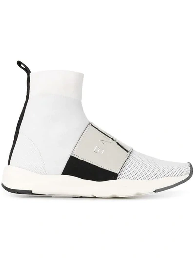 Balmain Cameron Metallic Leather-trimmed Stretch-mesh High-top Sneakers In White