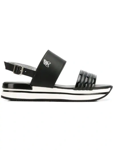 Hogan Striped Sole Platform Sandals In Black
