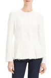 Theory Movement Fitted Raw-edge Peplum Jacket In Rice