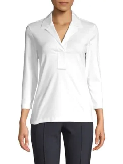 Lafayette 148 Madga V-neck 3/4-sleeve Cotton Top In White