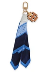 TORY BURCH WOMAN GOLD-TONE, LEATHER AND PRINTED SILK-TWILL KEYCHAIN BLUE,GB 272216334794088