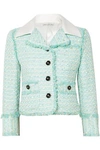 ALESSANDRA RICH ALESSANDRA RICH WOMAN TWILL-TRIMMED EMBELLISHED TWEED JACKET MINT,3074457345619800243