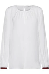 MILLY WOMAN MANDY GATHERED STRETCH-SILK BLOUSE WHITE,US 272216333623643