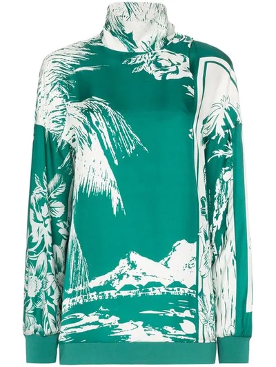 Aessai Silk Printed Funnel Neck Top - 绿色 In Green