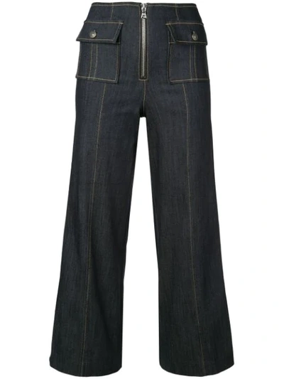 Cinq À Sept Azure Front High-rise Wide-leg Crop Jeans In Blue