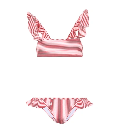 Fendi Ruffled Striped Bikini In Red