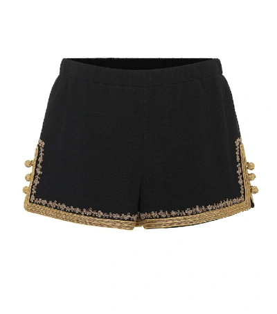 Saint Laurent Embellished Crêpe Shorts In Black
