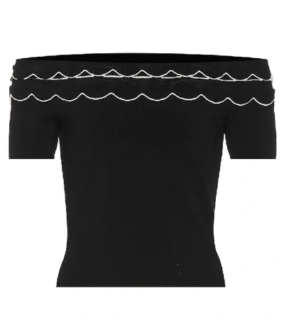 Alexander Mcqueen Off-the-shoulder Scalloped Stretch-knit Top In Black