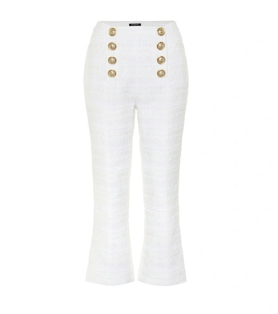 Balmain Women's Flared Sequin Cropped Trousers In White