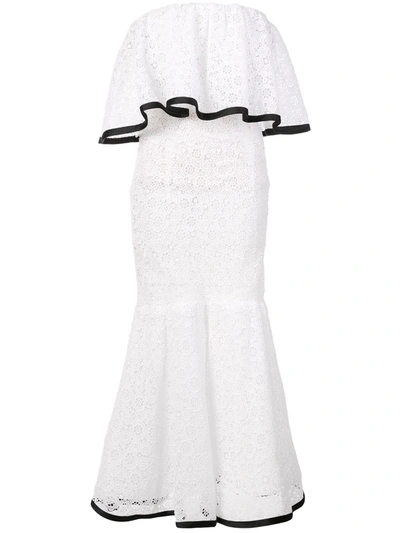Carolina Herrera Off-the-shoulder Flared-hem Lace Midi Dress In White Black