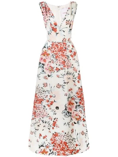 Carolina Herrera Floral Print Evening Dress In White