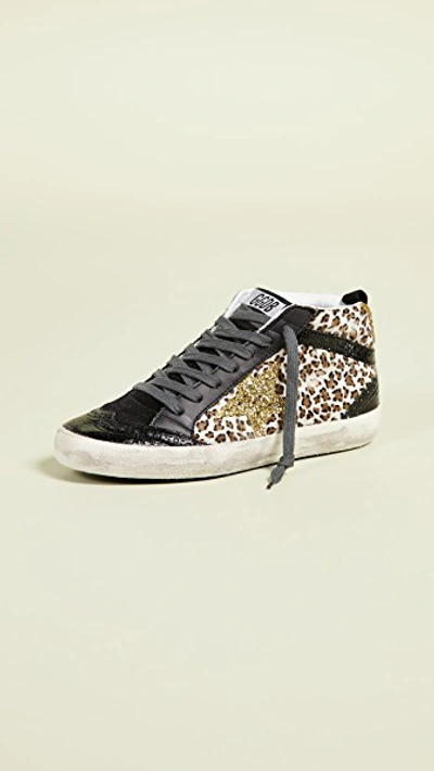 Golden Goose Mid Star Mid-top Leather And Calf-hair Trainers In Neutrals