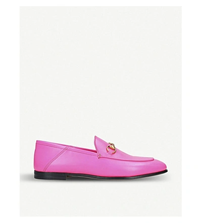 Gucci Brixton Collapsible Leather Loafers In Fushia