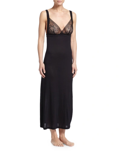 La Perla Myrta Lace-front Long Nightgown In Black