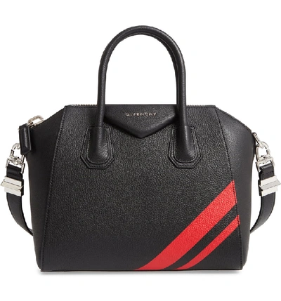 Givenchy Small Antigona Striped Leather Satchel In Black & Red